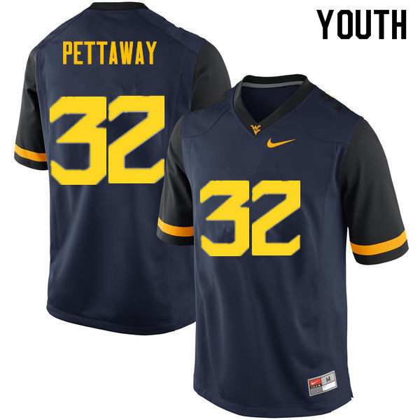 NCAA Youth Martell Pettaway West Virginia Mountaineers Navy #32 Nike Stitched Football College Authentic Jersey AM23P72PF